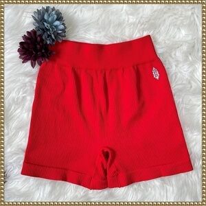 Free People Red Ribbed Elastic Shorts M/L